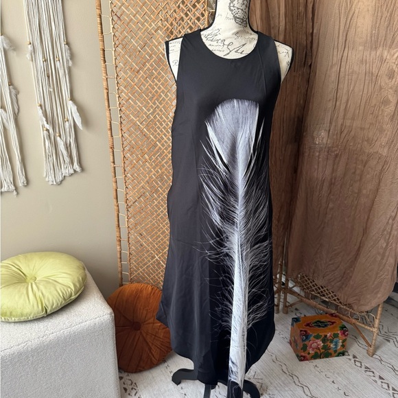 Rachel Zoe Black and White Feather Midi Dress - Picture 1 of 13